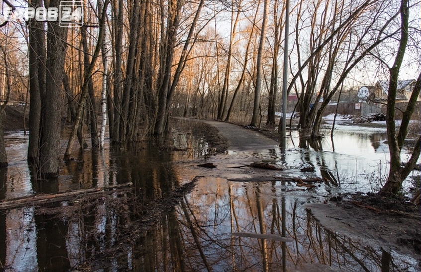 Под водой оказались два тротуара в Сарове
